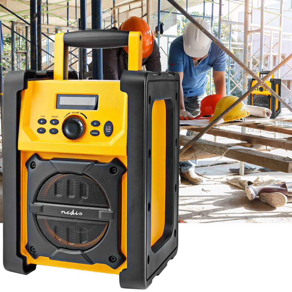 Baustellenradio, FM, Batterie-und Netzstromversorgung, 15 W Baustellenradio, FM, Batterie-und Netzstromversorgung, 15 W