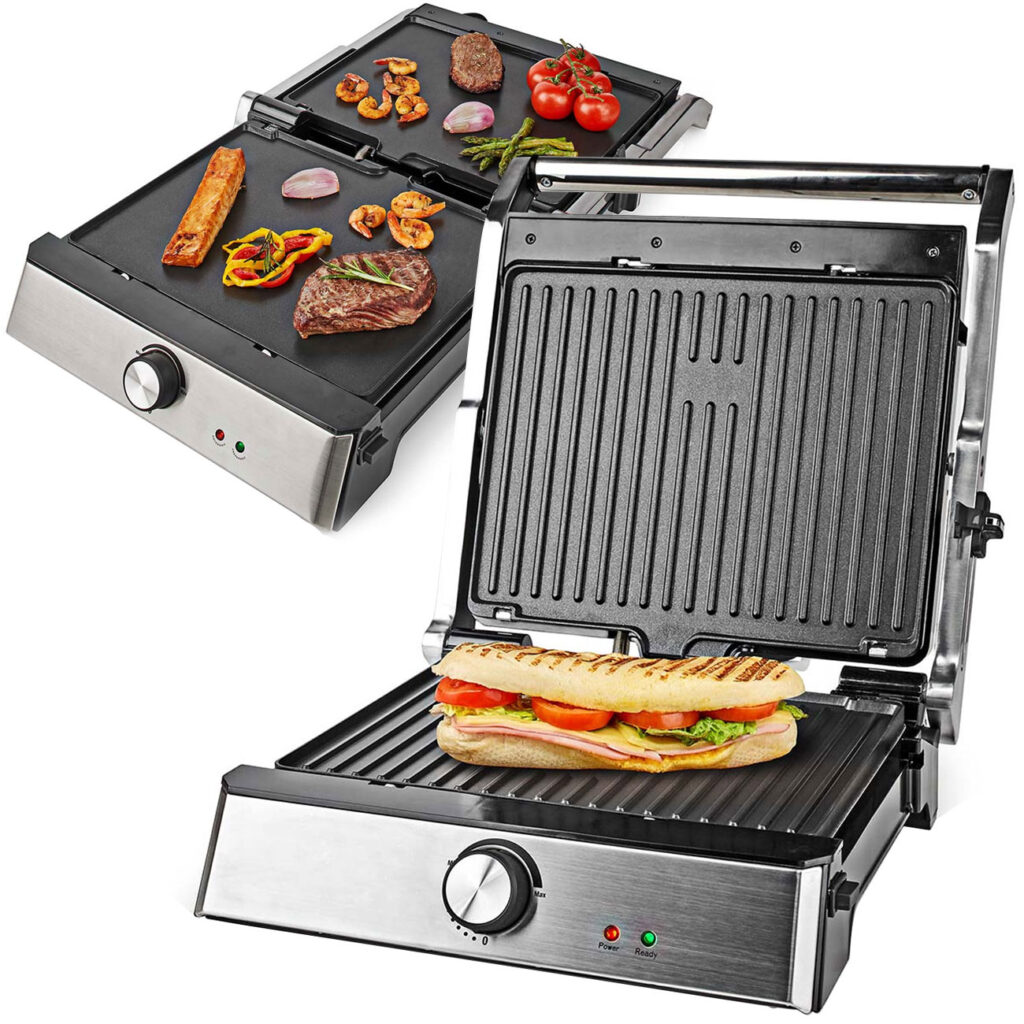 Kontakt Grill mit wechselbarer Gillplatte und Teppanyaki-Platte, 2000 W Kontakt Grill mit wechselbarer Gillplatte und Teppanyaki-Platte, 2000 W