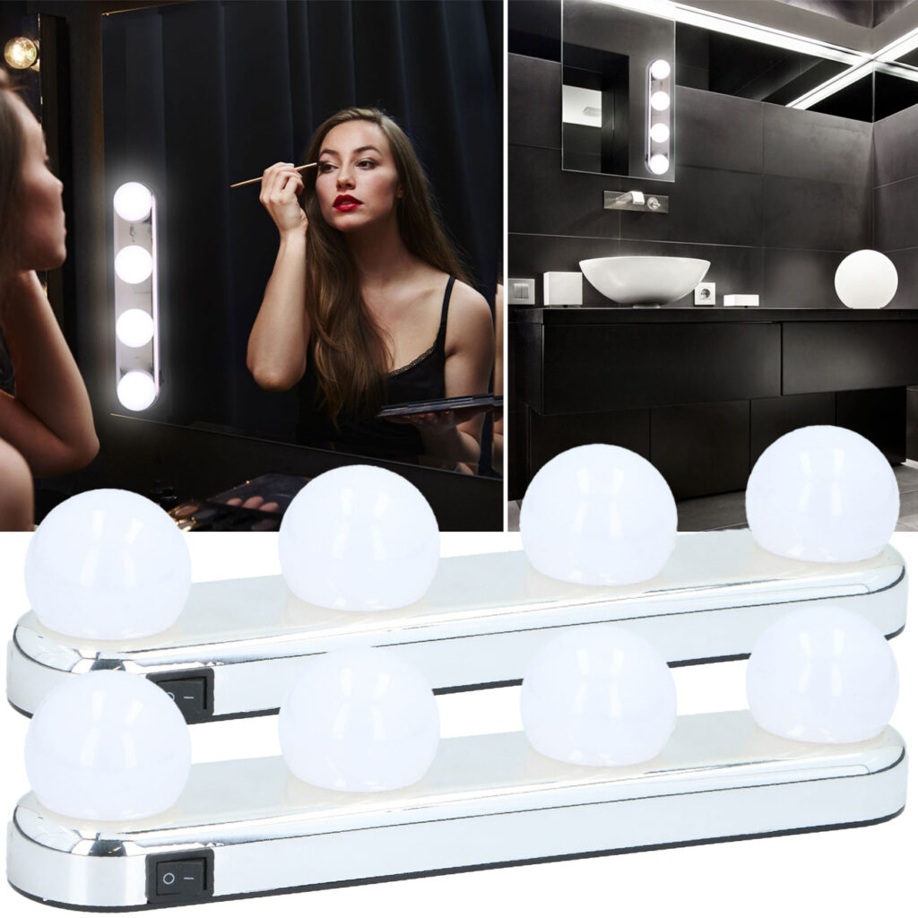 2er-Set LED-Lampe für Kosmetikspiegel mit 4 Birnen, batteriebetrieben 2er-Set LED-Lampe für Kosmetikspiegel mit 4 Birnen, batteriebetrieben