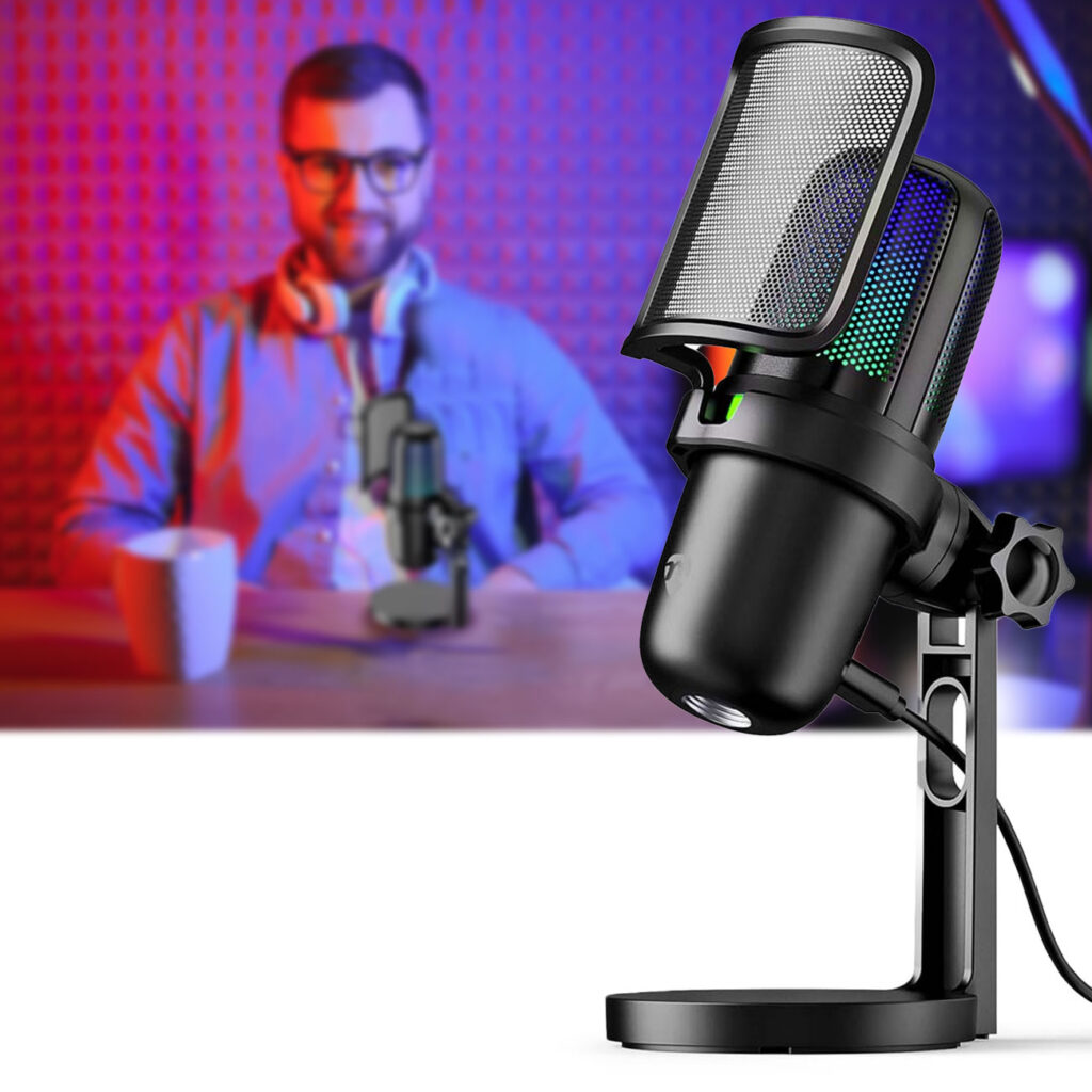 USB Gaming Mikrofon für Streaming, Podcast, Studio, RGB, Stativ, Pop-Filter USB Gaming Mikrofon für Streaming, Podcast, Studio, RGB, Stativ, Pop-Filter