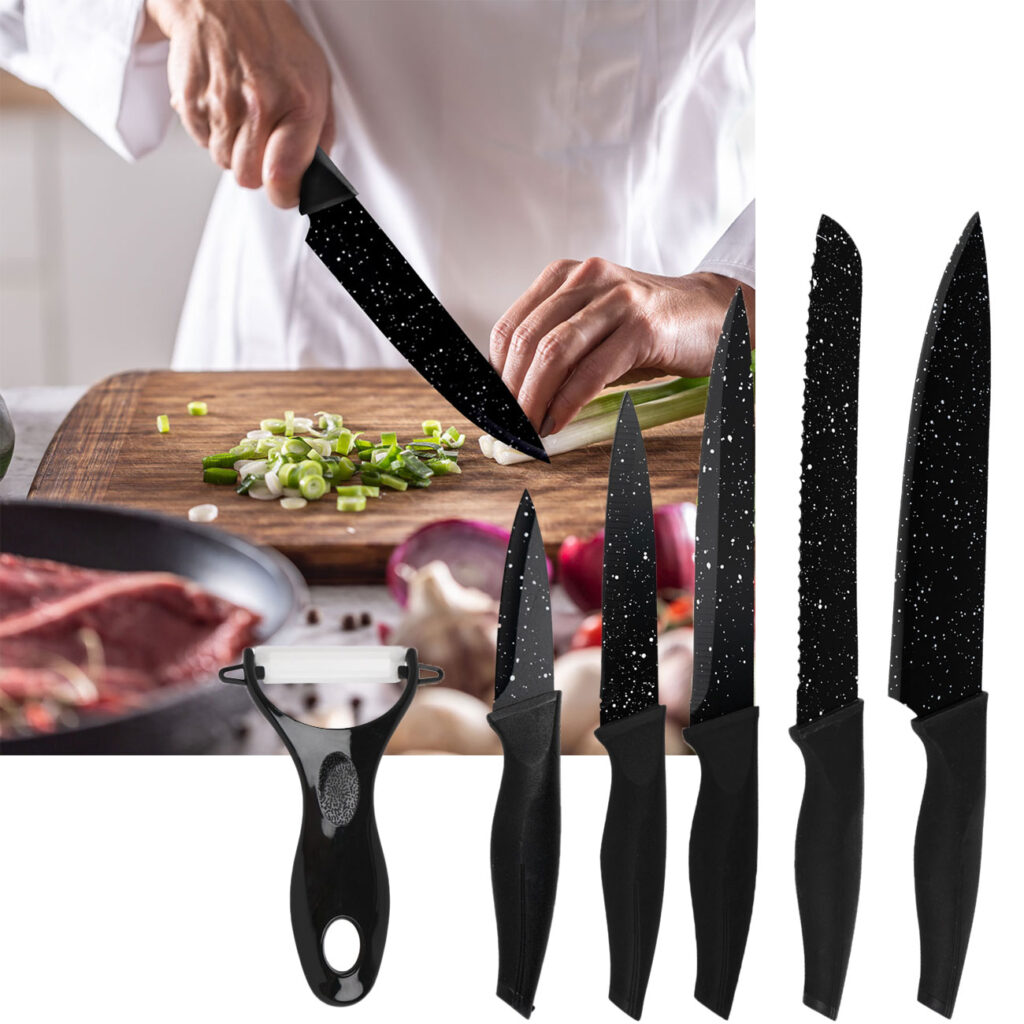 Messerset mit 5 Messern und Schäler, 6-tlg., schwarz Messerset mit 5 Messern und Schäler, 6-tlg., schwarz