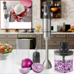 Professioneller Stabmixer mit Schneebesen und Zerkleinerer, inkl. Behälter, 800W
