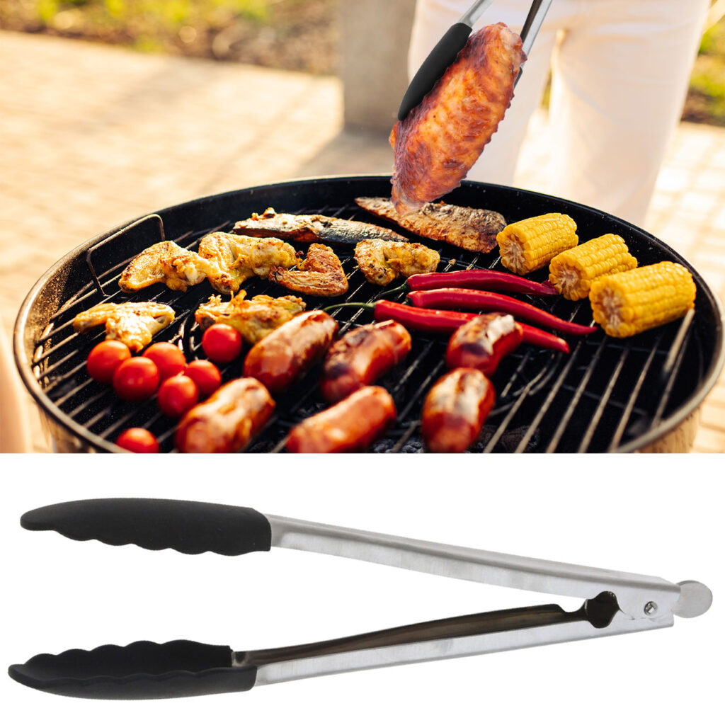 Grillzange aus Edelstahl mit Silikon-Greifern, 32 cm Grillzange aus Edelstahl mit Silikon-Greifern, 32 cm