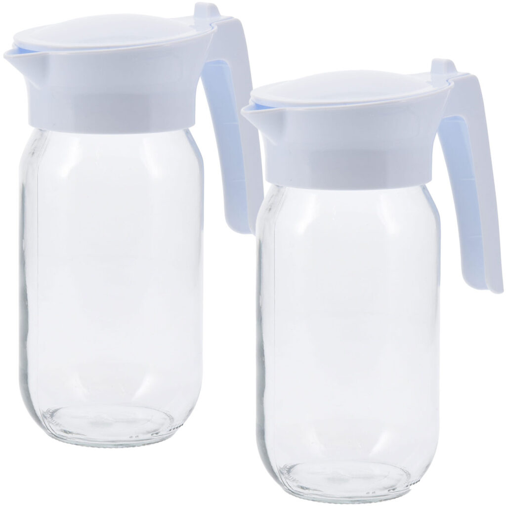 Kanne, 2er-Set, Glas, 1000ml, weiss/transparent