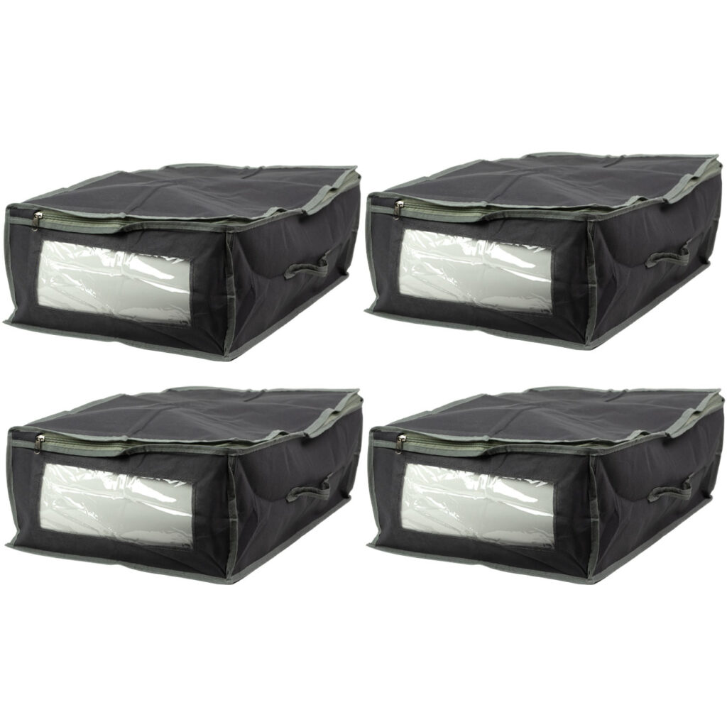 4er-Set Unterbettkommode mit Sichtfenster & Handgriff, 50 x 38 x 20cm, grau 4er-Set Unterbettkommode mit Sichtfenster & Handgriff, 50 x 38 x 20cm, grau