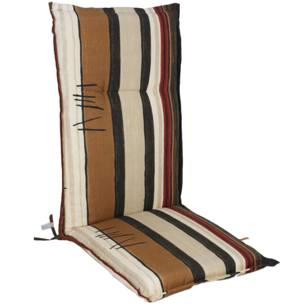 Hochlehner-Auflage Streifenmuster, Erdtöne, 123 x 50 x 6 cm Hochlehner-Auflage Streifenmuster, Erdtöne, 123 x 50 x 6 cm