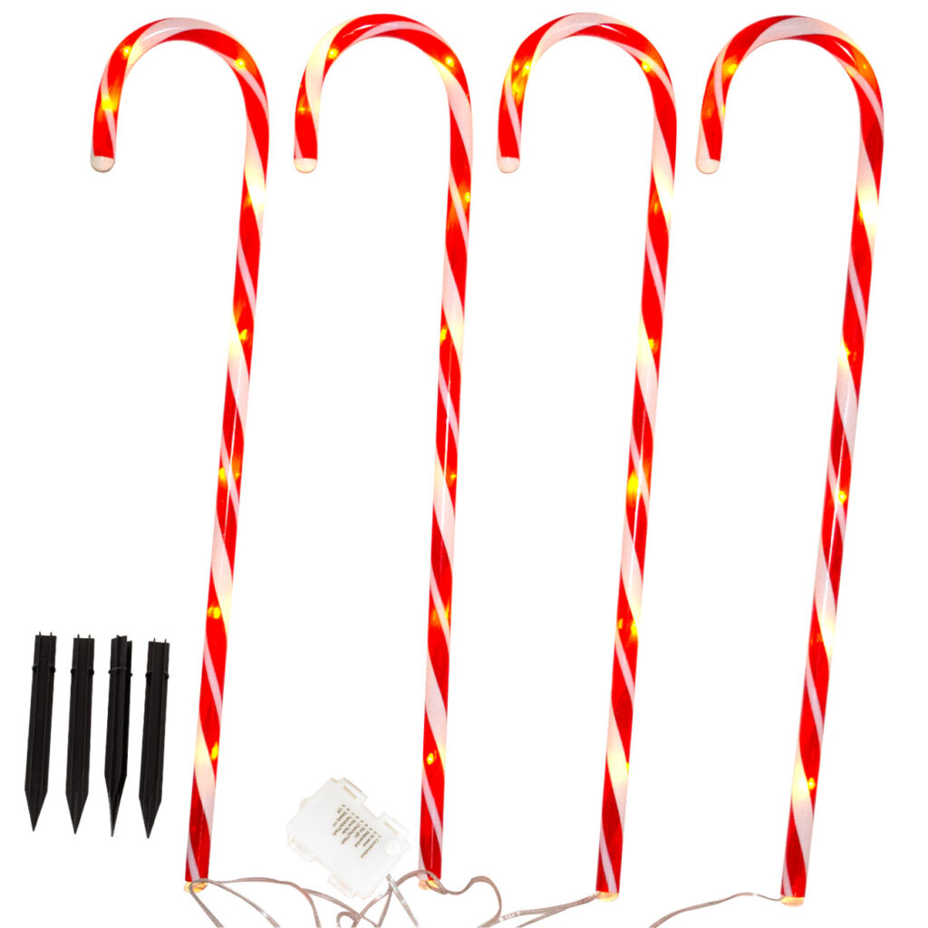 LED-Gartenstecker Zuckerstange, 4 Stück, rot-weiss, je H 74 cm LED-Gartenstecker Zuckerstange, 4 Stück, rot-weiss, je H 74 cm