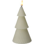 LED-Kerze Tannenbaum, warmweiss flackernd, Ø 8,5 x 15 cm, mit Timer, Elfenbeinfarbe