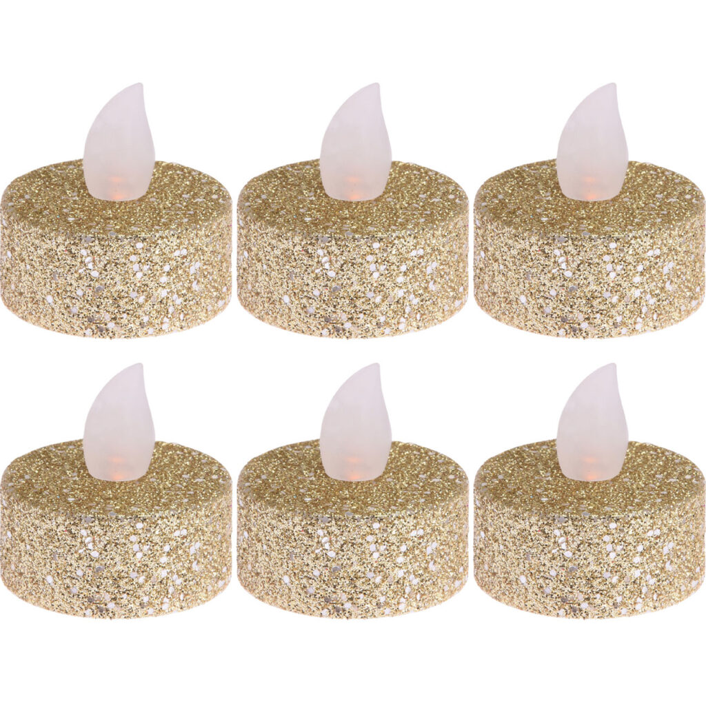 LED-Teelichter 6 Stück, Gold-Glitzer, 3.8 x 4 cm
