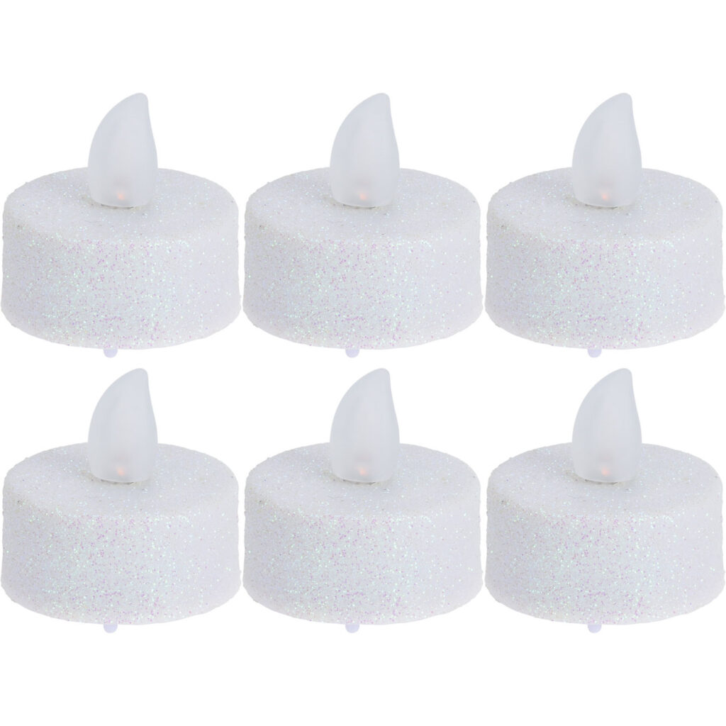 LED-Teelichter 6 Stück, Weiss-Glitzer, 3.8 x 4 cm