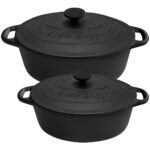 2er-Set Gusseisenbräter mit Deckel, oval, 4,5L und 6,2 L