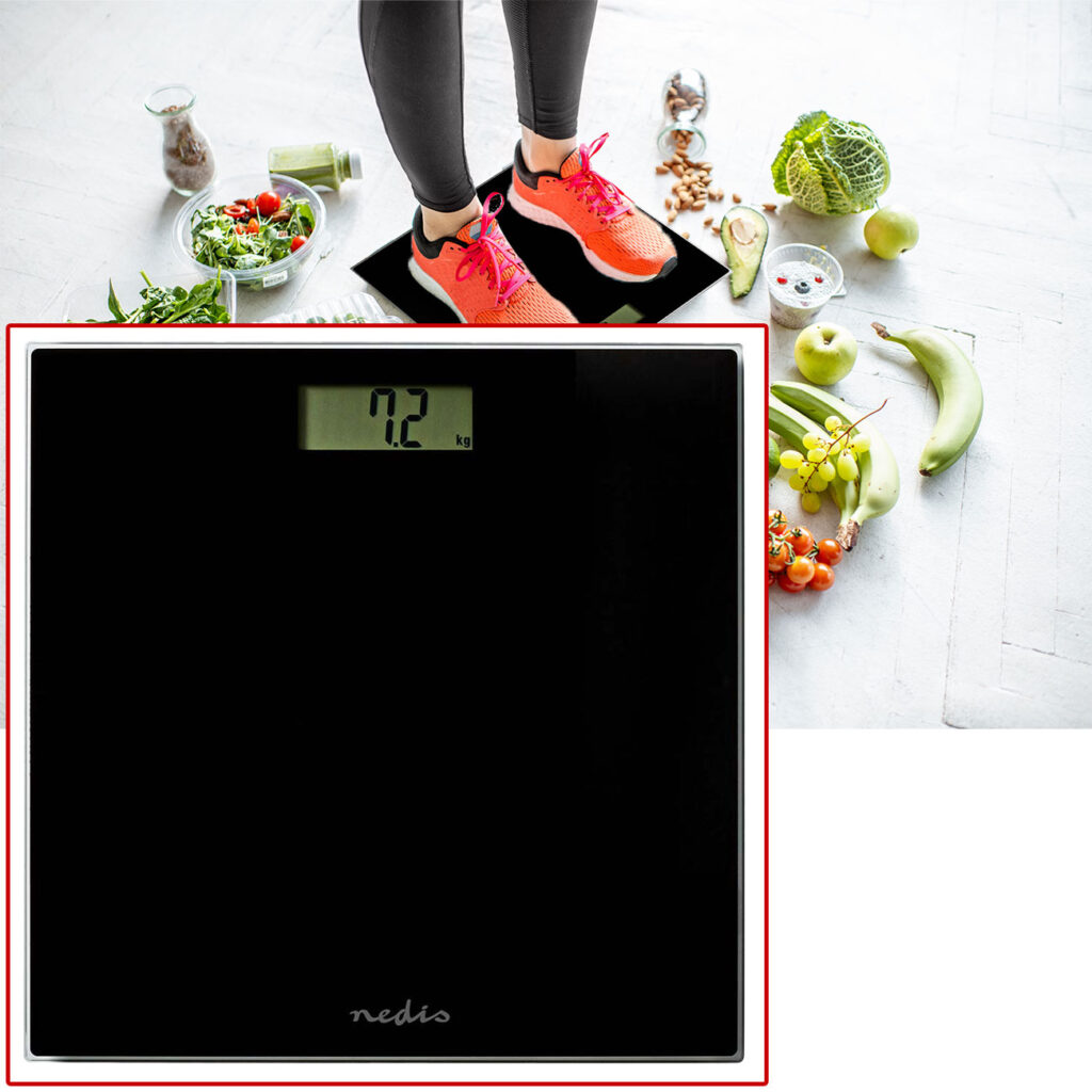 Digitale Personenwaage mit grossem LCD-Display, Hartglas, bis 150 kg, schwarz Digitale Personenwaage mit grossem LCD-Display, Hartglas, bis 150 kg, schwarz
