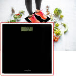 Digitale Personenwaage mit grossem LCD-Display, Hartglas, bis 150 kg, schwarz