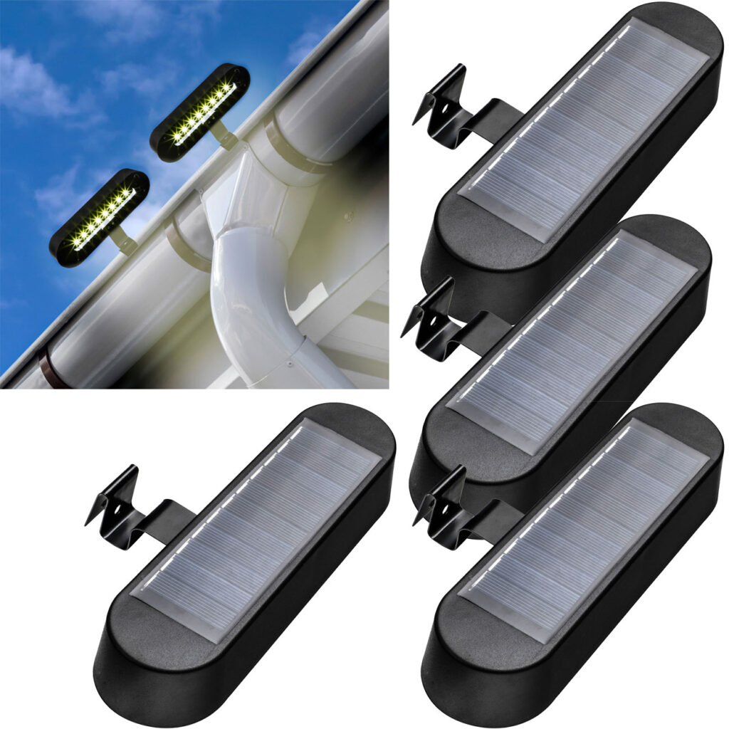 4er Set Solar-Dachrinnenbeleuchtung, schwarz