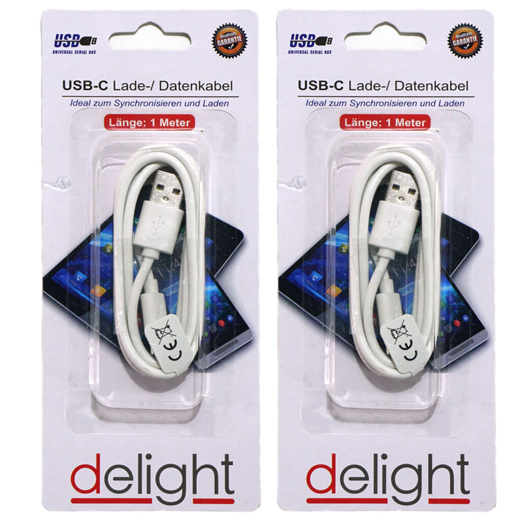 2er-Set USB-C Ladekabel und Datenkabel, 1m, weiss