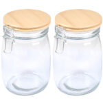 2er-Set Vorratsglas mit Bügelverschluss, Glasdose mit Bambus-Deckel, 0,7l