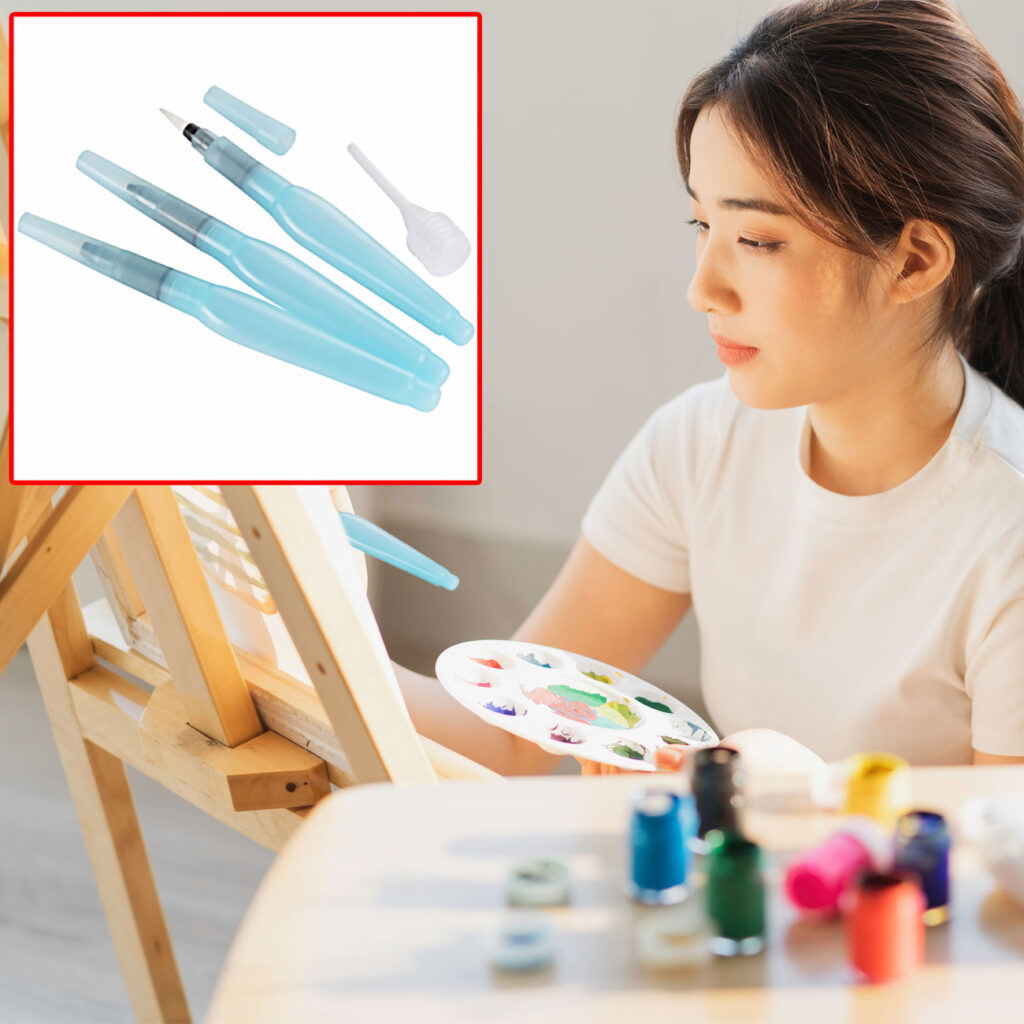 3er-Set Aquarellpinsel mit Wassertank, fein/mittel/breit 3er-Set Aquarellpinsel mit Wassertank, fein/mittel/breit