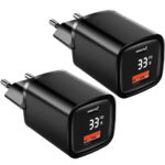2er-Set Ladegerät, Lade Adapter, Dual Port, USB-C und USB-A, Schnellladegerät, schwarz