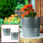 2er-Set Zinktopf mit zwei Metallgriffen, Zinkeimer Landhausstil, Ø 22,5 cm