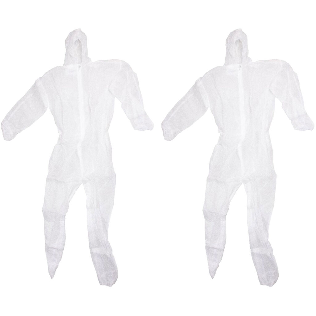 2er-Set Schutzanzug aus Polypropylen-Gewebe, Einweg-Overall mit Reissverschluss 2er-Set Schutzanzug aus Polypropylen-Gewebe, Einweg-Overall mit Reissverschluss