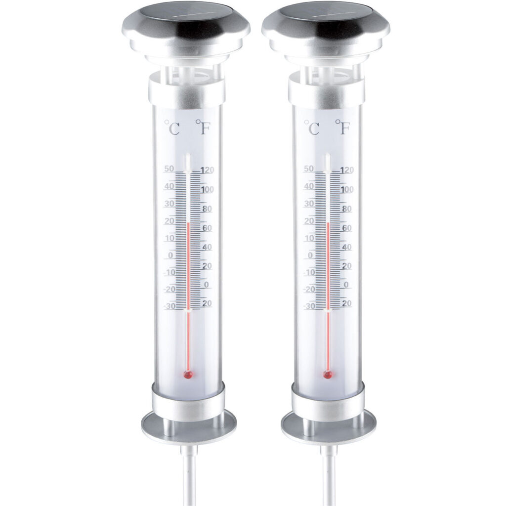 2er-Set Solar LED Lampe mit Thermometer, Ø 9 x H 57 cm 2er-Set Solar LED Lampe mit Thermometer, Ø 9 x H 57 cm