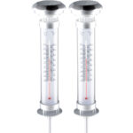 2er-Set Solar LED Lampe mit Thermometer, Ø 9 x H 57 cm