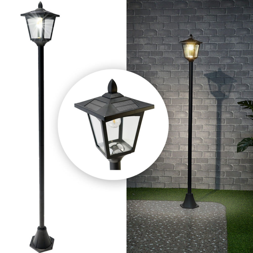 LED-Solar-Gartenlaterne, H 1,6m, Retro-Design, Lichtsensor, dimmbar, IP44 LED-Solar-Gartenlaterne, H 1,6m, Retro-Design, Lichtsensor, dimmbar, IP44