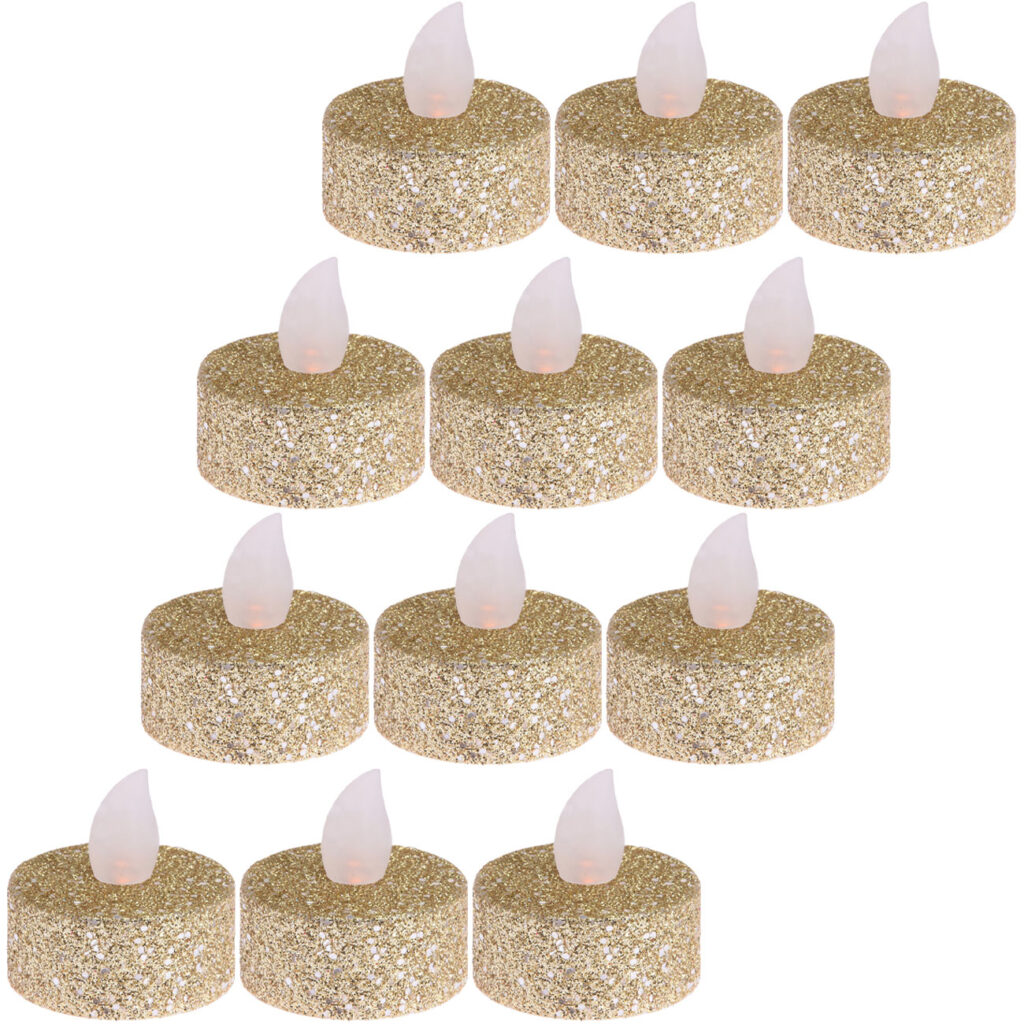 LED-Teelichter 12 Stück, Gold-Glitzer, 3.8 x 4 cm LED-Teelichter 12 Stück, Gold-Glitzer, 3.8 x 4 cm