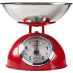 Analoge Küchenwaage im Retro-Design, Edelstahlschale, bis 5 kg, rot