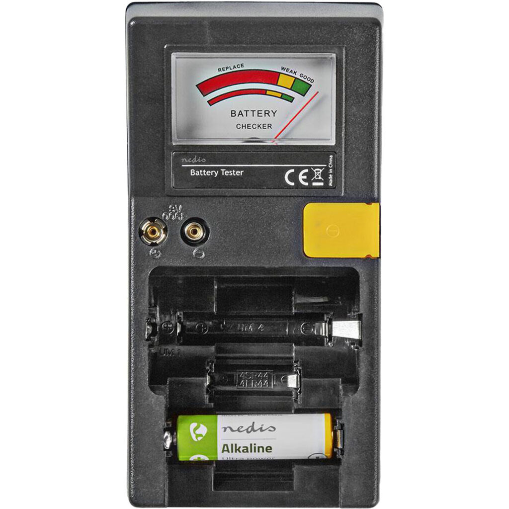 Batterietester für Batterien vom Typ AAA-, AA-, C-, D-, 9 V- und Knopfzellen Batterietester für Batterien vom Typ AAA-, AA-, C-, D-, 9 V- und Knopfzellen