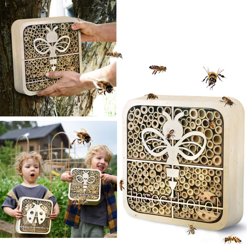 Insektenhotel „Biene“, kinderfreundlich, Naturholz, 20 x 20 x 7 cm Insektenhotel „Biene“, kinderfreundlich, Naturholz, 20 x 20 x 7 cm