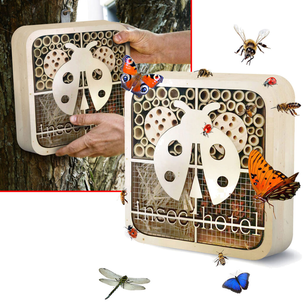 Insektenhotel „Marienkäfer“, kinderfreundlich, Naturholz, 20 x 20 x 7 cm Insektenhotel „Marienkäfer“, kinderfreundlich, Naturholz, 20 x 20 x 7 cm