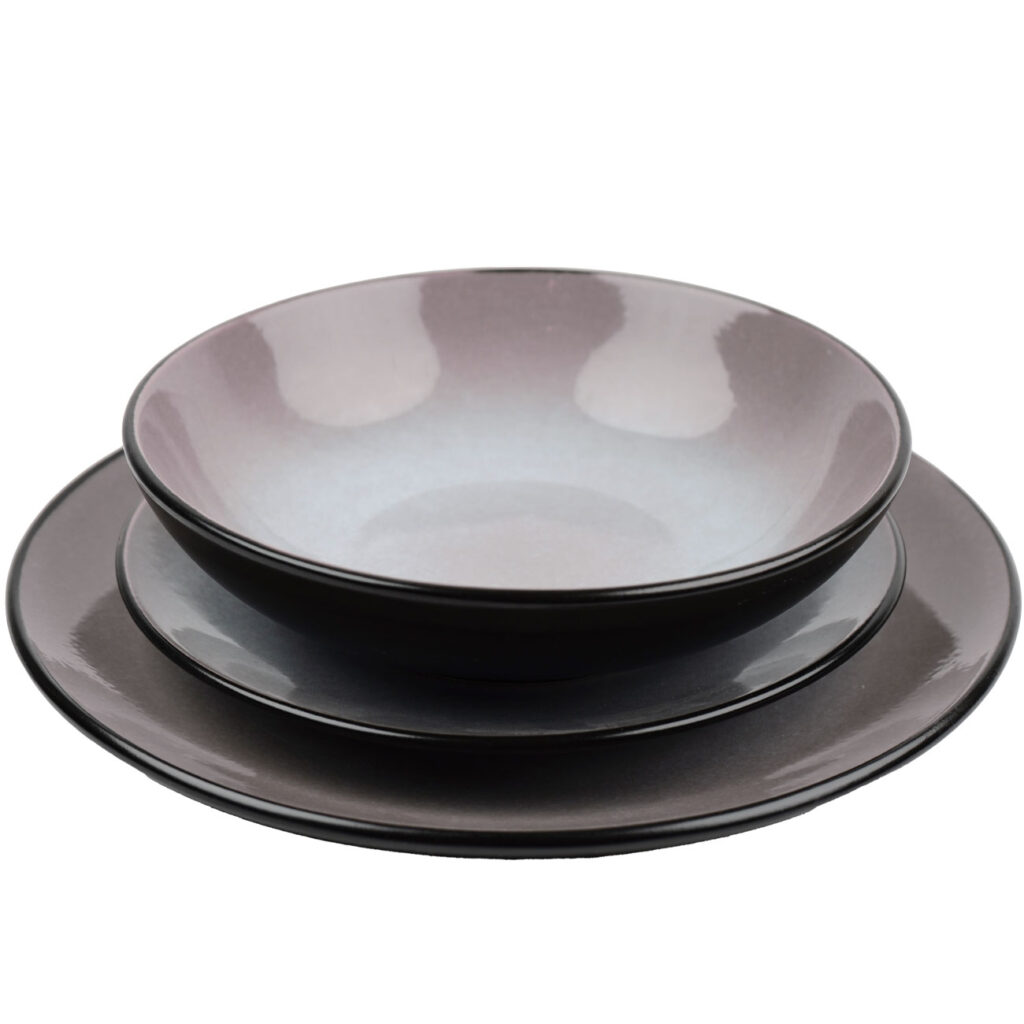 Design Geschirr-Set aus Steingut, 18-teilig, taupe/schwarz Design Geschirr-Set aus Steingut, 18-teilig, taupe/schwarz