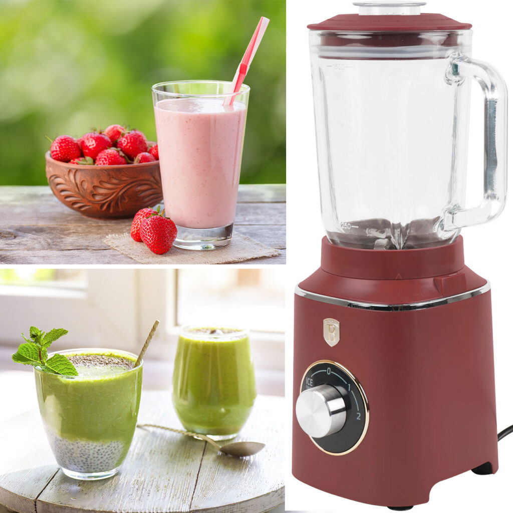 Standmixer mit Glasbehälter und Dosierbecher, 1000 W, 1,5l, bordeaux Standmixer mit Glasbehälter und Dosierbecher, 1000 W, 1,5l, bordeaux