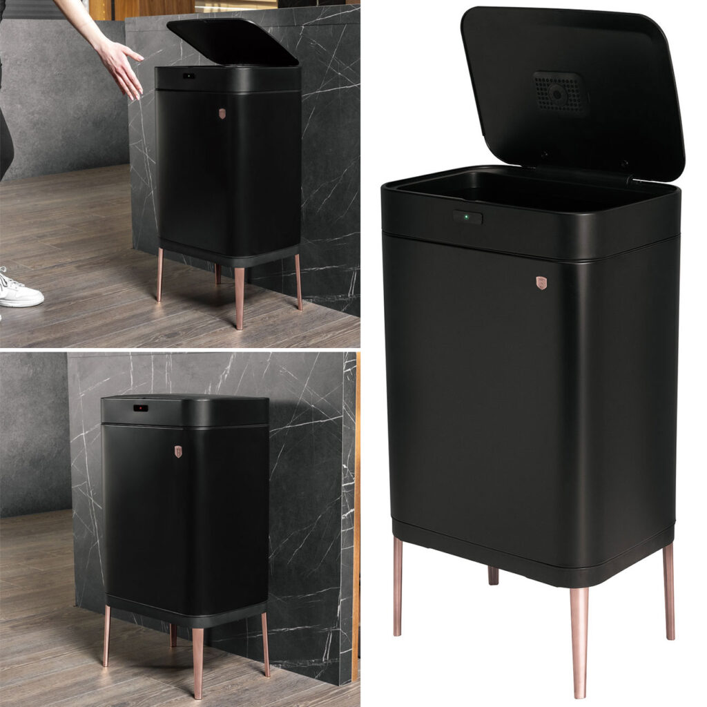 Design Abfalleimer aus Metall, mit Sensor, 60l, schwarz-roségold Design Abfalleimer aus Metall, mit Sensor, 60l, schwarz-roségold