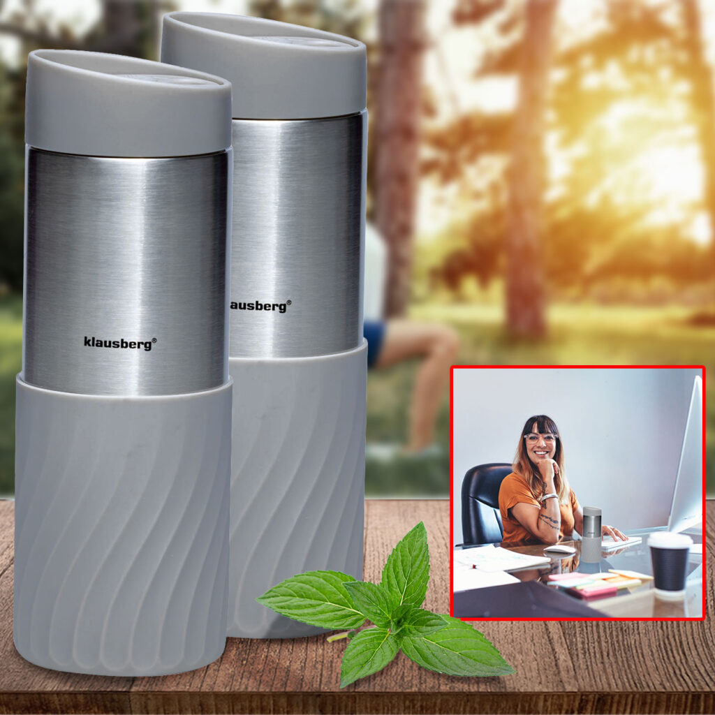 2er-Set Doppelwandiger Thermobecher, 420ml, grau