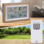 Funk-Wetterstation mit edlem Eichenholzrahmen, inkl. Aussensensor und Wettertrends