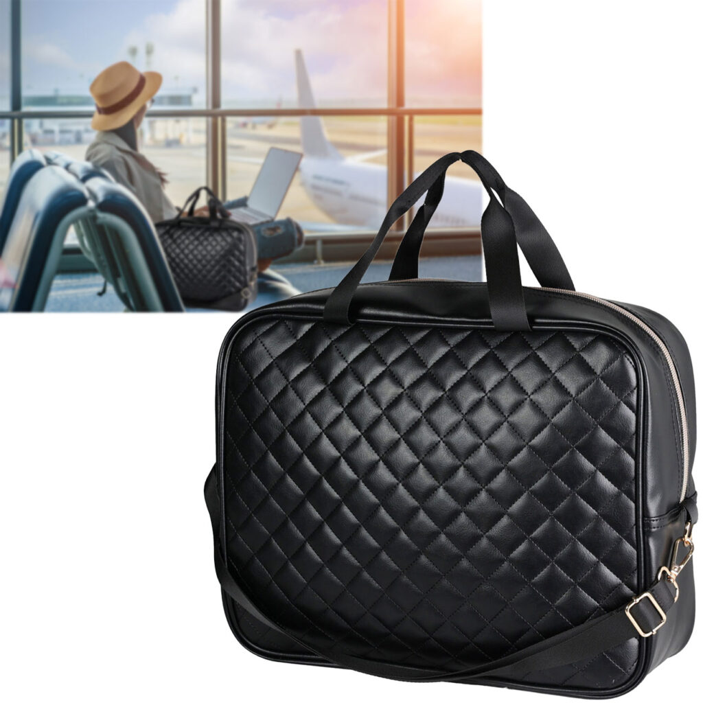 Reisetasche, Koffertasche, gesteppt, schwarz, 34 x 12 x 27 cm