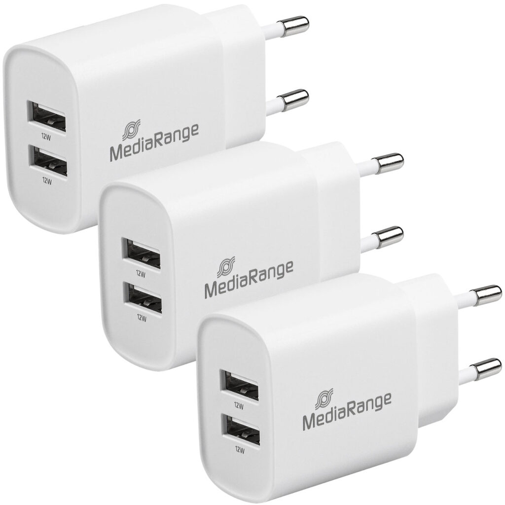 3er-Set USB-Netzteil mit 2 USB-A Anschlüssen, 12W, weiss 3er-Set USB-Netzteil mit 2 USB-A Anschlüssen, 12W, weiss