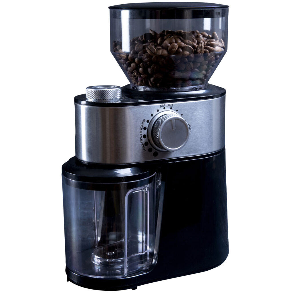 Elektrische Kaffeemühle, schwarz, Volumen 200g, 12 Mahleinstellungen Elektrische Kaffeemühle, schwarz, Volumen 200g, 12 Mahleinstellungen