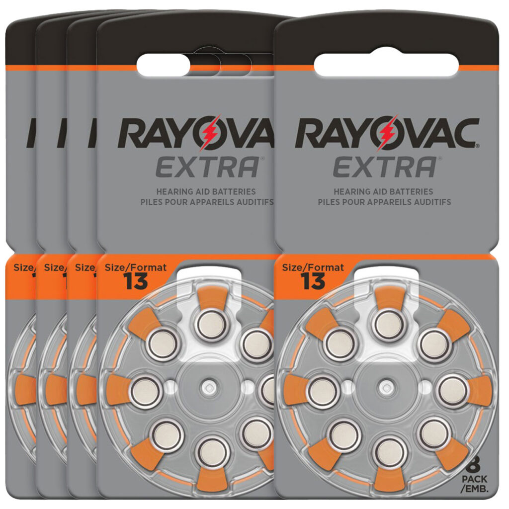 5er-Set Hörgeräte Batterien Typ 13, orange, Zn/Luft 1,45 Volt 290 mAh, 40er-Pack