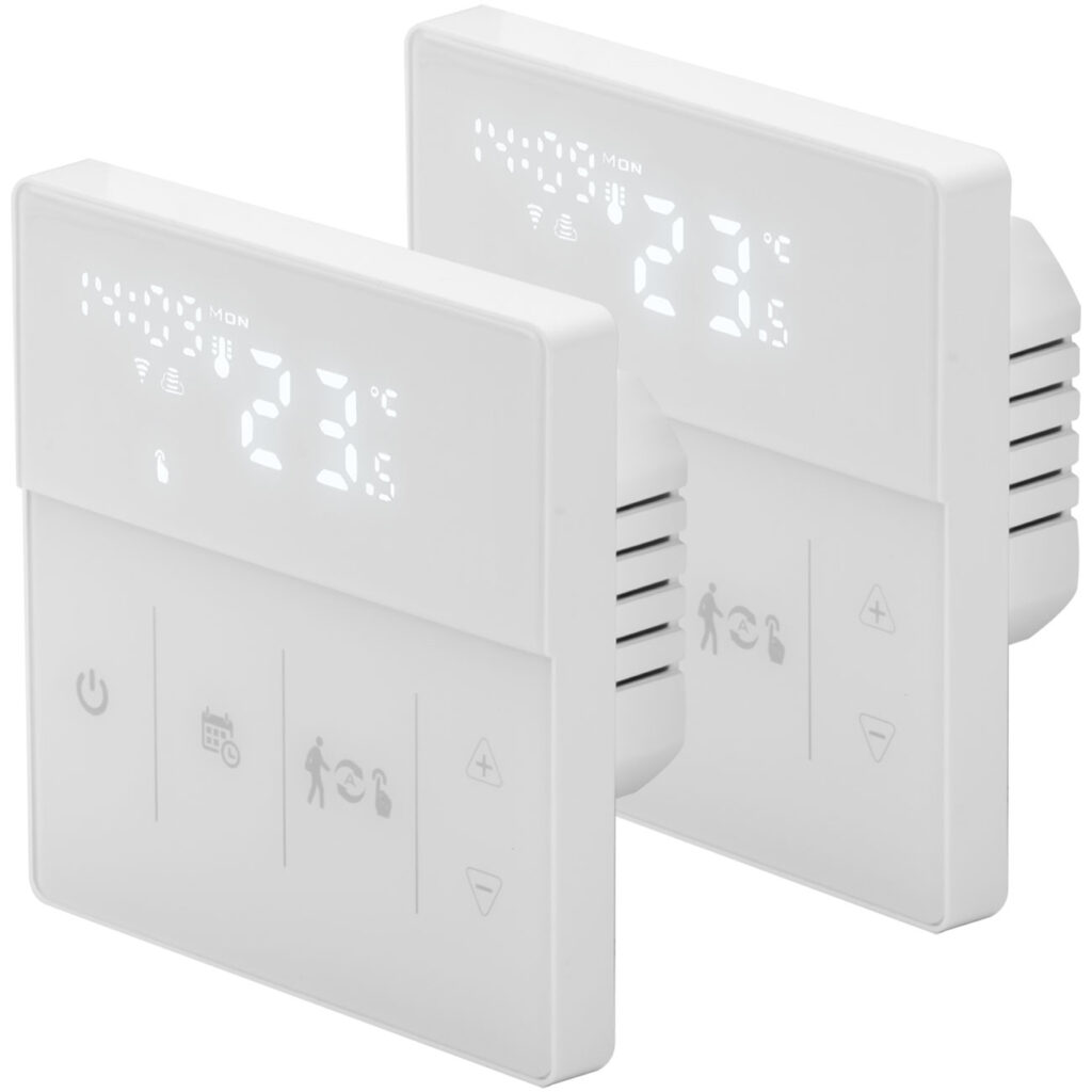 2er-Set WLAN-Thermostat für Fussbodenheizungen mit App- und Sprachsteuerung, weiss 2er-Set WLAN-Thermostat für Fussbodenheizungen mit App- und Sprachsteuerung, weiss