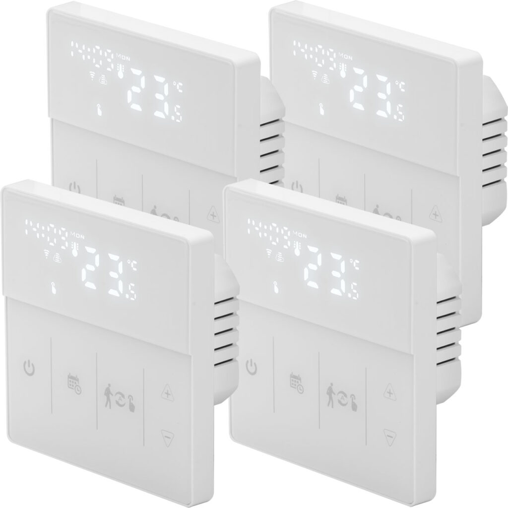 4er-Set WLAN-Thermostat für Fussbodenheizungen mit App- und Sprachsteuerung, weiss 4er-Set WLAN-Thermostat für Fussbodenheizungen mit App- und Sprachsteuerung, weiss