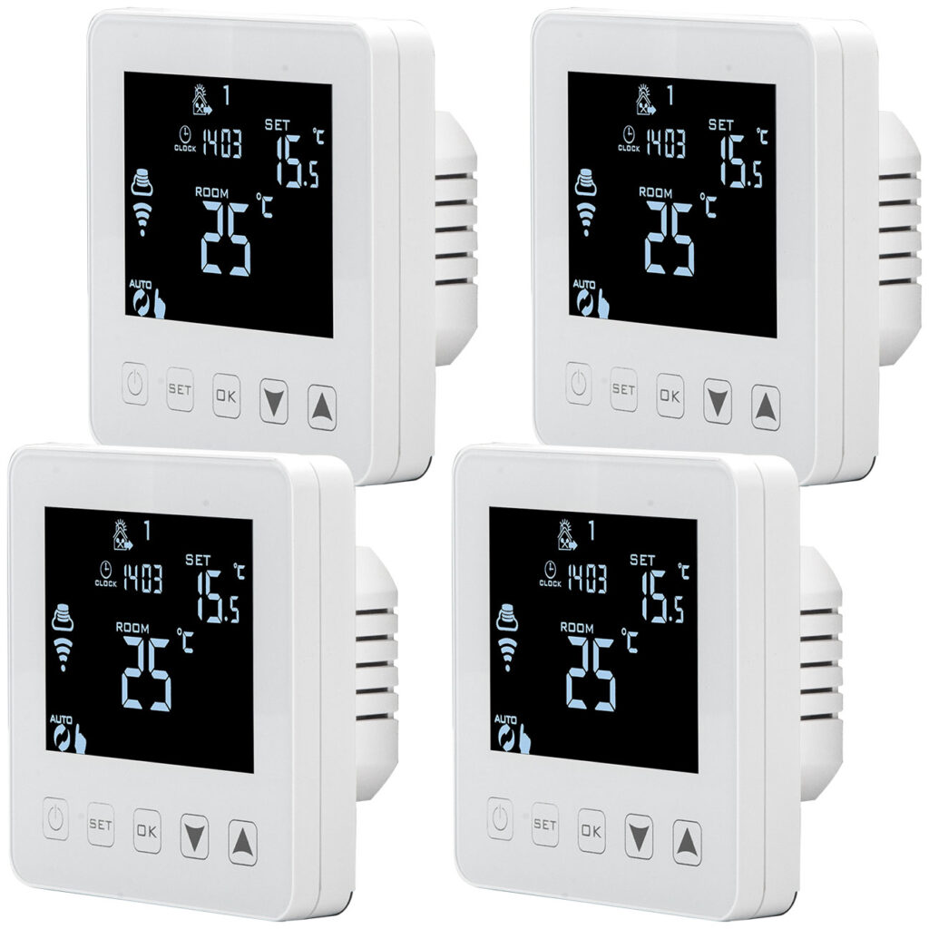 4er-Set WLAN-Thermostat für Fussboden Heizungen, Steuerung per App, Siri, Alexa & GA 4er-Set WLAN-Thermostat für Fussboden Heizungen, Steuerung per App, Siri, Alexa & GA
