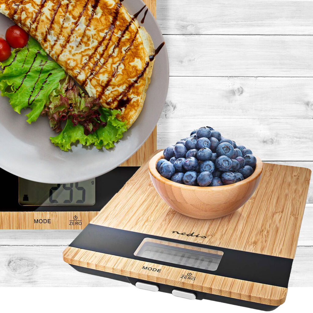 Bambus Küchenwaage mit Flüssigkeitenanzeige, max. 5kg Bambus Küchenwaage mit Flüssigkeitenanzeige, max. 5kg