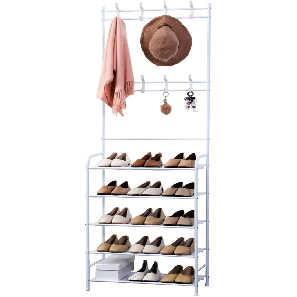 Garderobenständer mit Schuhregal, 170 x 60 cm, weiss Garderobenständer mit Schuhregal, 170 x 60 cm, weiss