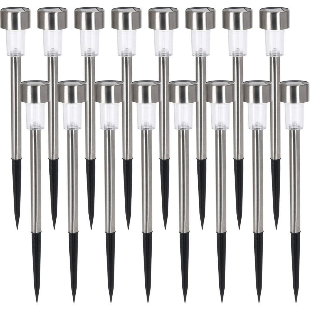 16er-Set Solar Gartenlampe aus Edelstahl, mit Erdspiess, 36,5 cm 16er-Set Solar Gartenlampe aus Edelstahl, mit Erdspiess, 36,5 cm