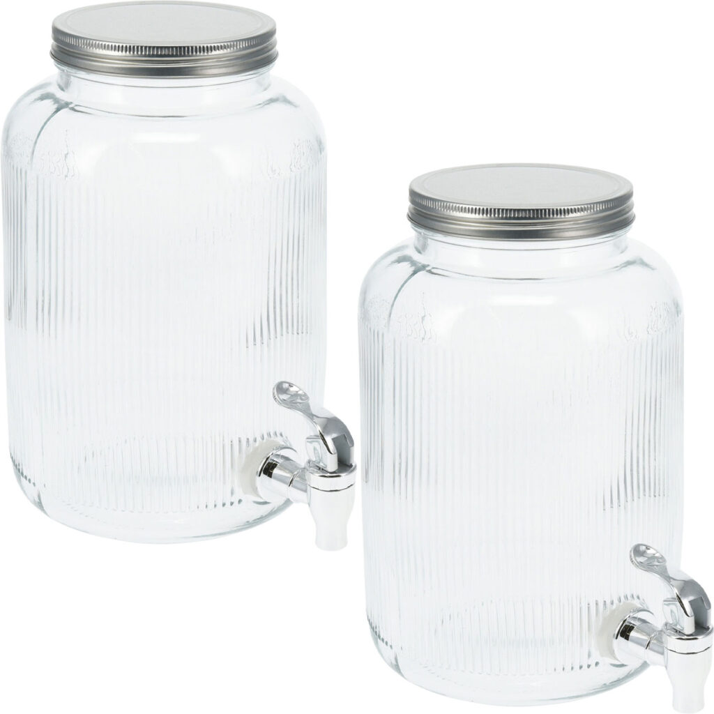 2er-Set Getränkespender aus Glas mit Deckel, 4l, zylinderförmig 2er-Set Getränkespender aus Glas mit Deckel, 4l, zylinderförmig