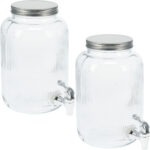 2er-Set Getränkespender aus Glas mit Deckel, 4l, zylinderförmig