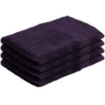 4er-Set Waschhandschuhe aus 100% Baumwolle, Waschlappen mit Schlaufe, aubergine